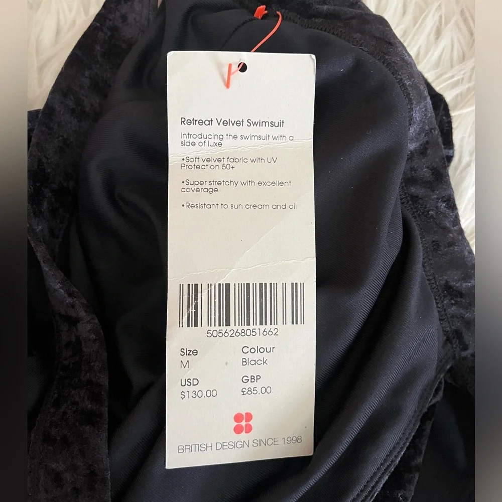 {Sweaty Betty} Retreat Velvet One Piece Swimsuit in Black - Womens Medium - NWT